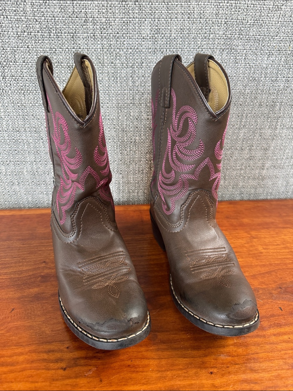 Smoky Mountain Monterey Girls Brown Cowboy Boots with Pink Stitching Size 1.5R
